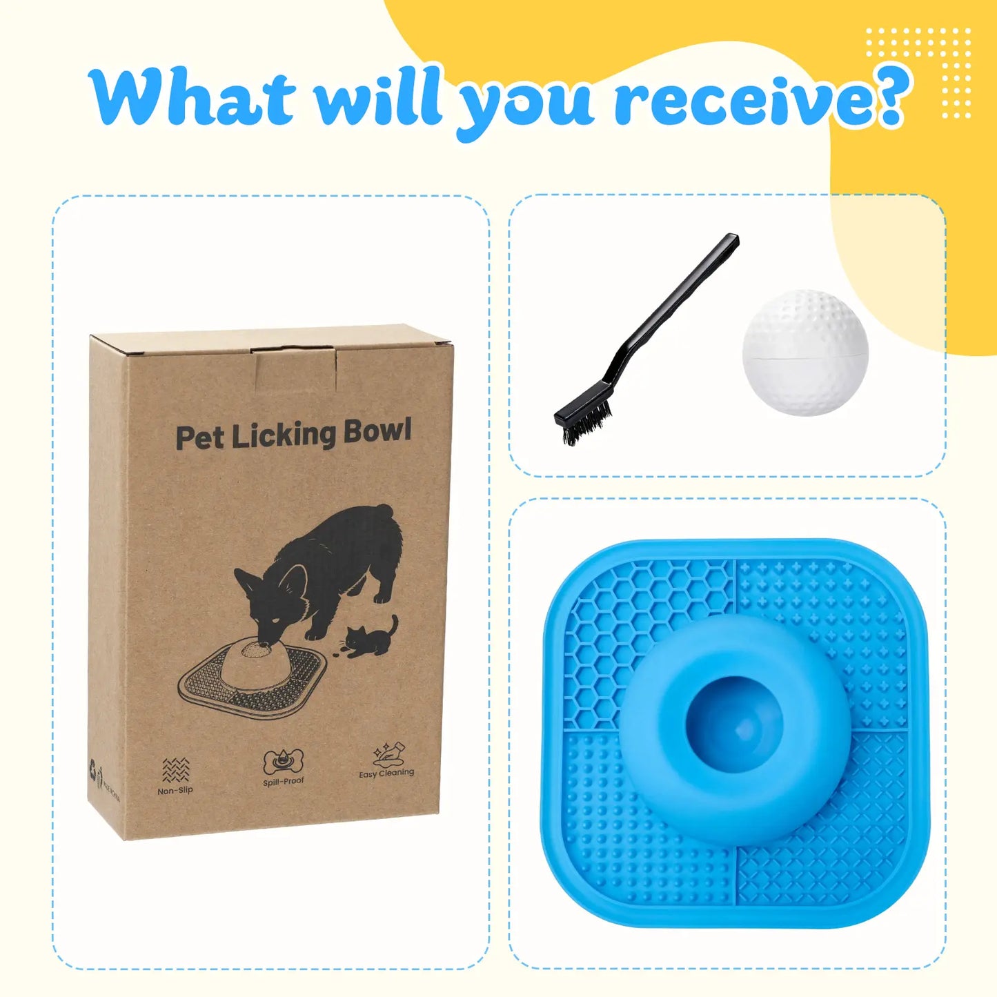 FYY Interactive Slow Feeder Dog Bowl and Lick Mat with Anti-Slip Design, Suitable for Liquid and Thick Treats, Includes Rolling Ball, 5/6 Cup Capacity for Large, Medium, and Small Dogs and Cats - Blue