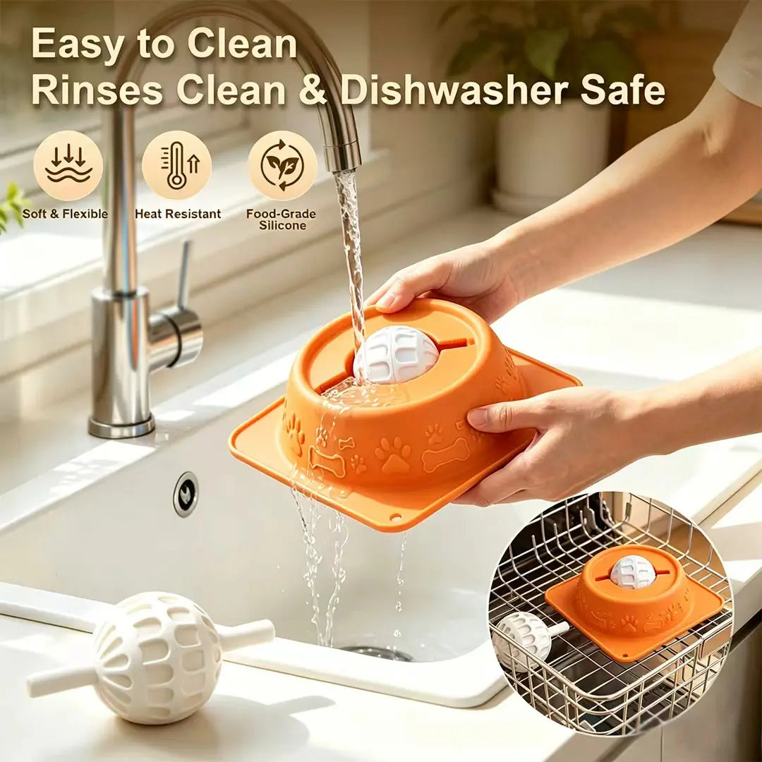 No-Spill Liquid Slow Feeder Bowl for Dogs and Cats, Lick Toy with Rolling Ball Design for Calming Anxiety Relief, Anti-Slip Silicone Bowl Suitable for Small to Large Pets