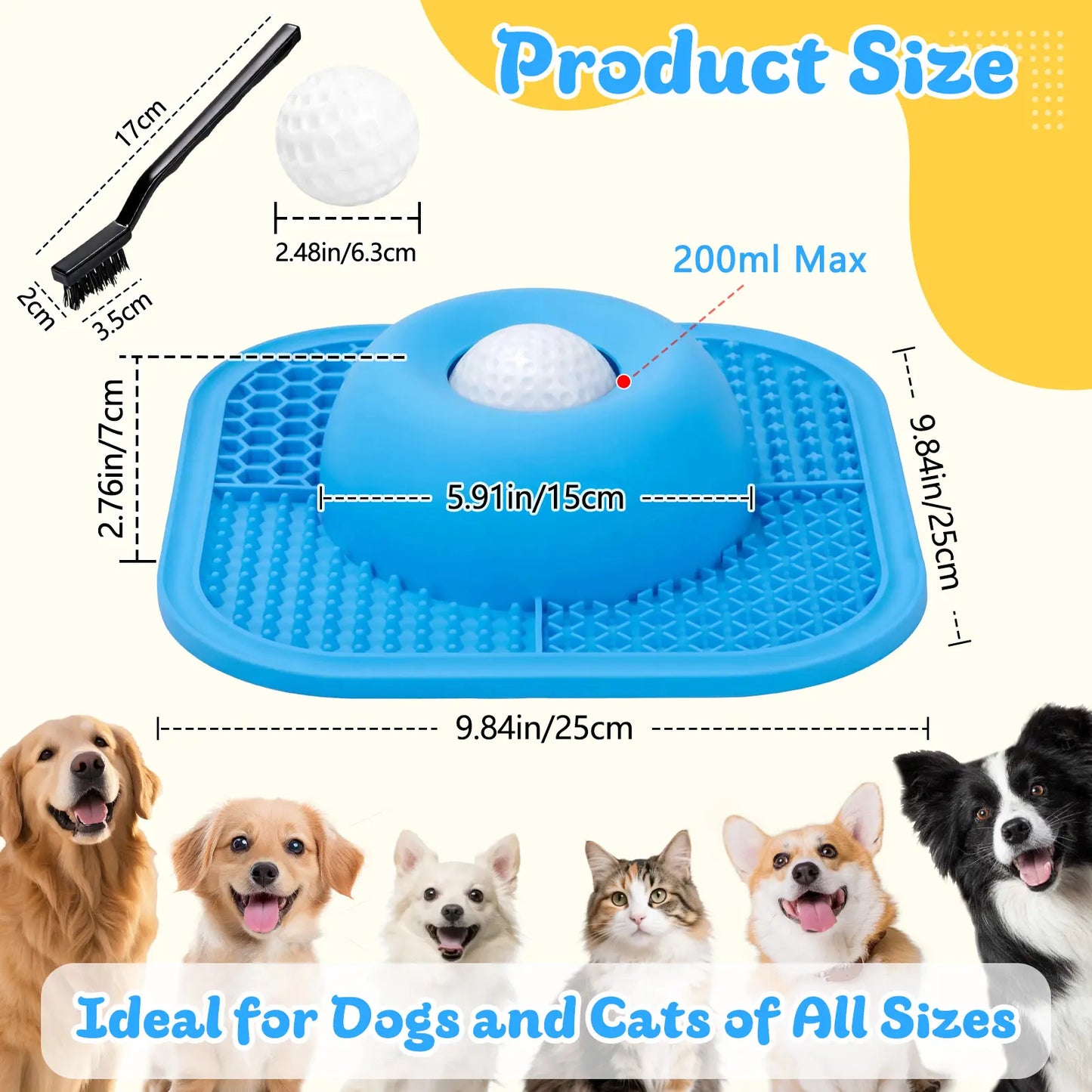FYY Interactive Slow Feeder Dog Bowl and Lick Mat with Anti-Slip Design, Suitable for Liquid and Thick Treats, Includes Rolling Ball, 5/6 Cup Capacity for Large, Medium, and Small Dogs and Cats - Blue