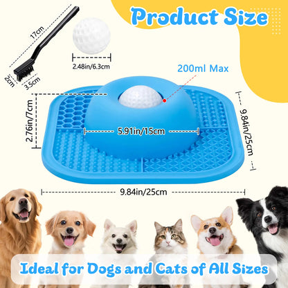 FYY Interactive Slow Feeder Dog Bowl and Lick Mat with Anti-Slip Design, Suitable for Liquid and Thick Treats, Includes Rolling Ball, 5/6 Cup Capacity for Large, Medium, and Small Dogs and Cats - Blue