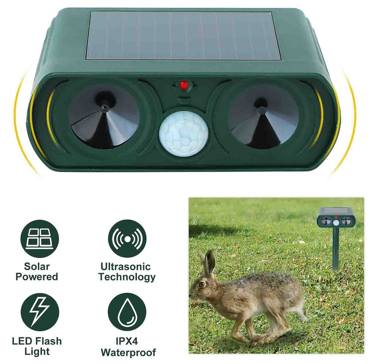 Solar-Powered Ultrasonic Animal Repeller for Dogs and Cats, Waterproof Design