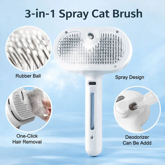 Enhanced Steam Pet Grooming Brush, 3-in-1 Self-Cleaning Spray Tool for Cats and Dogs, Safe Deshedding and Grooming Solution for Long and Short-Haired Pets