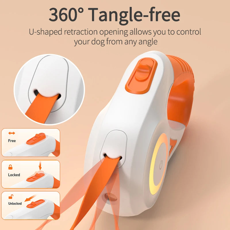 5M Automatic Retractable Dog Leash with LED Light - Stylish and Functional Flexi Lead for Dogs and Puppies