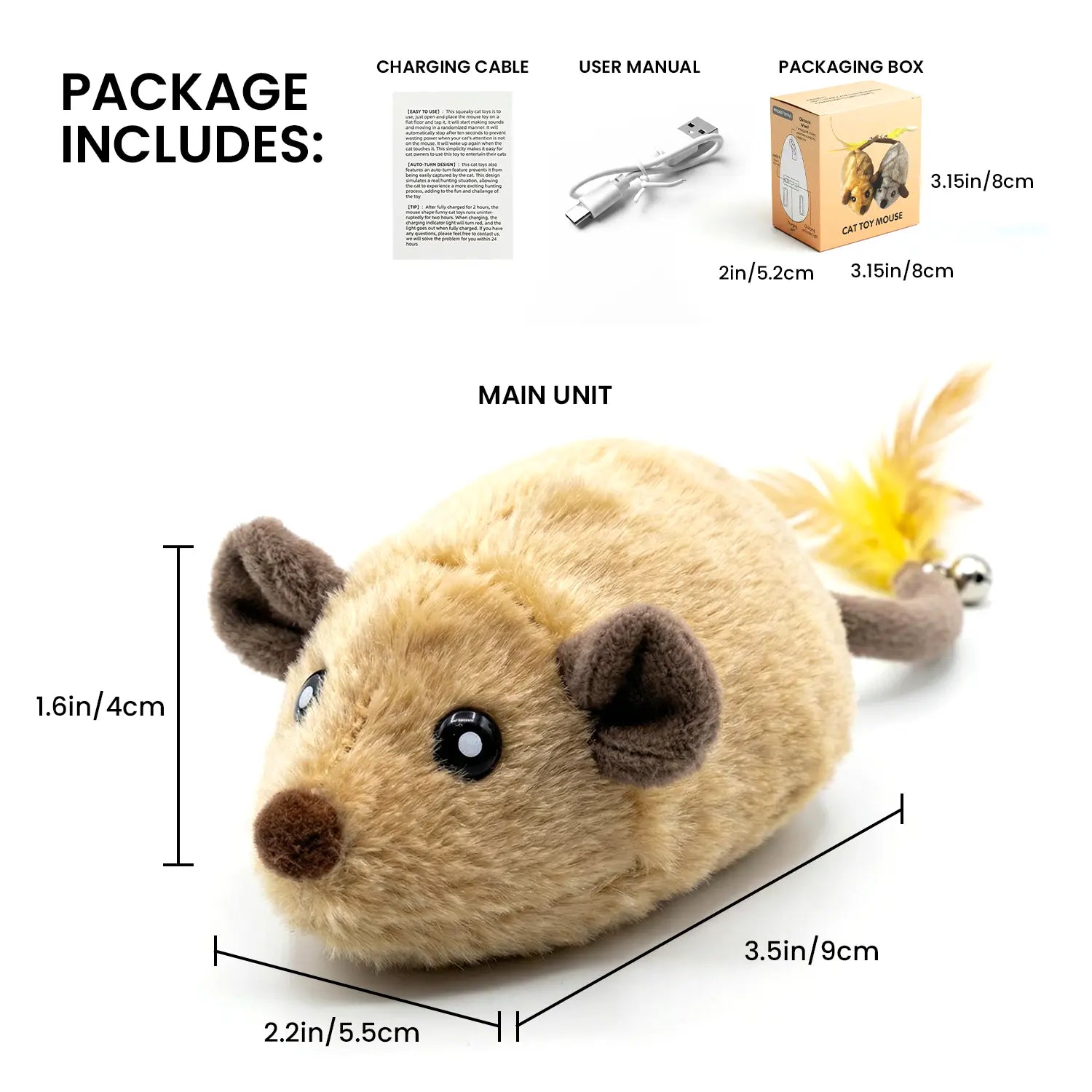 Geoorood USB Rechargeable Interactive Cat Toy – Random Movement Mouse for Indoor Cats (5V/1A Adapter Required, Not Included)