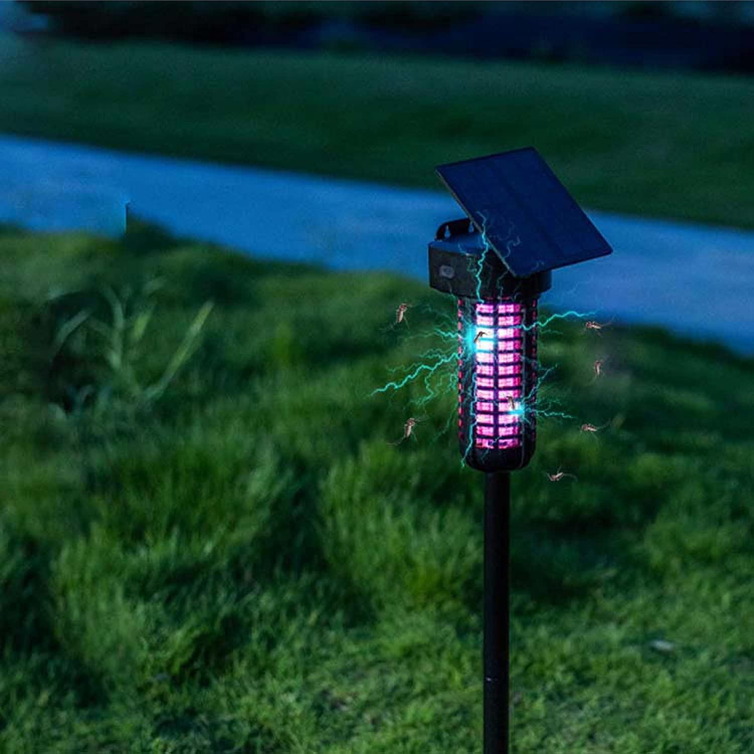 Outdoor Solar-Powered Waterproof Bug Zapper with UV LED Light, Adjustable Solar Panel, and USB Charging