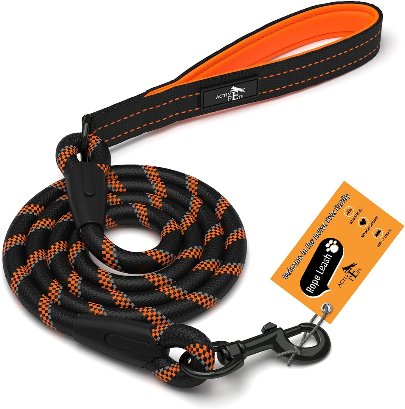 Durable Dog Rope Leash with Ergonomic Padded Handle and Reflective Threads, Suitable for Small, Medium, and Large Dogs - Ideal for Training, Running, and Walking