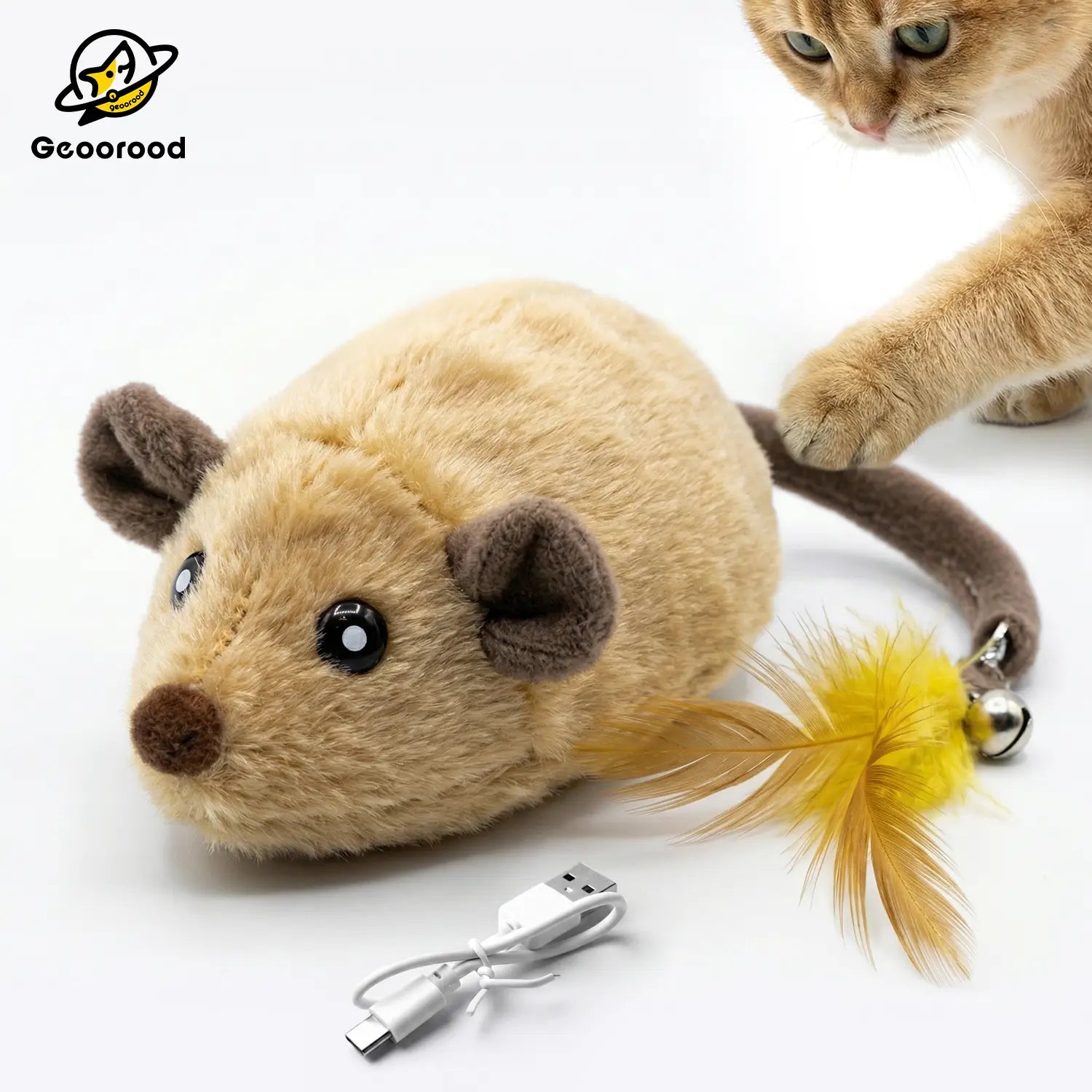 Geoorood USB Rechargeable Interactive Cat Toy – Random Movement Mouse for Indoor Cats (5V/1A Adapter Required, Not Included)