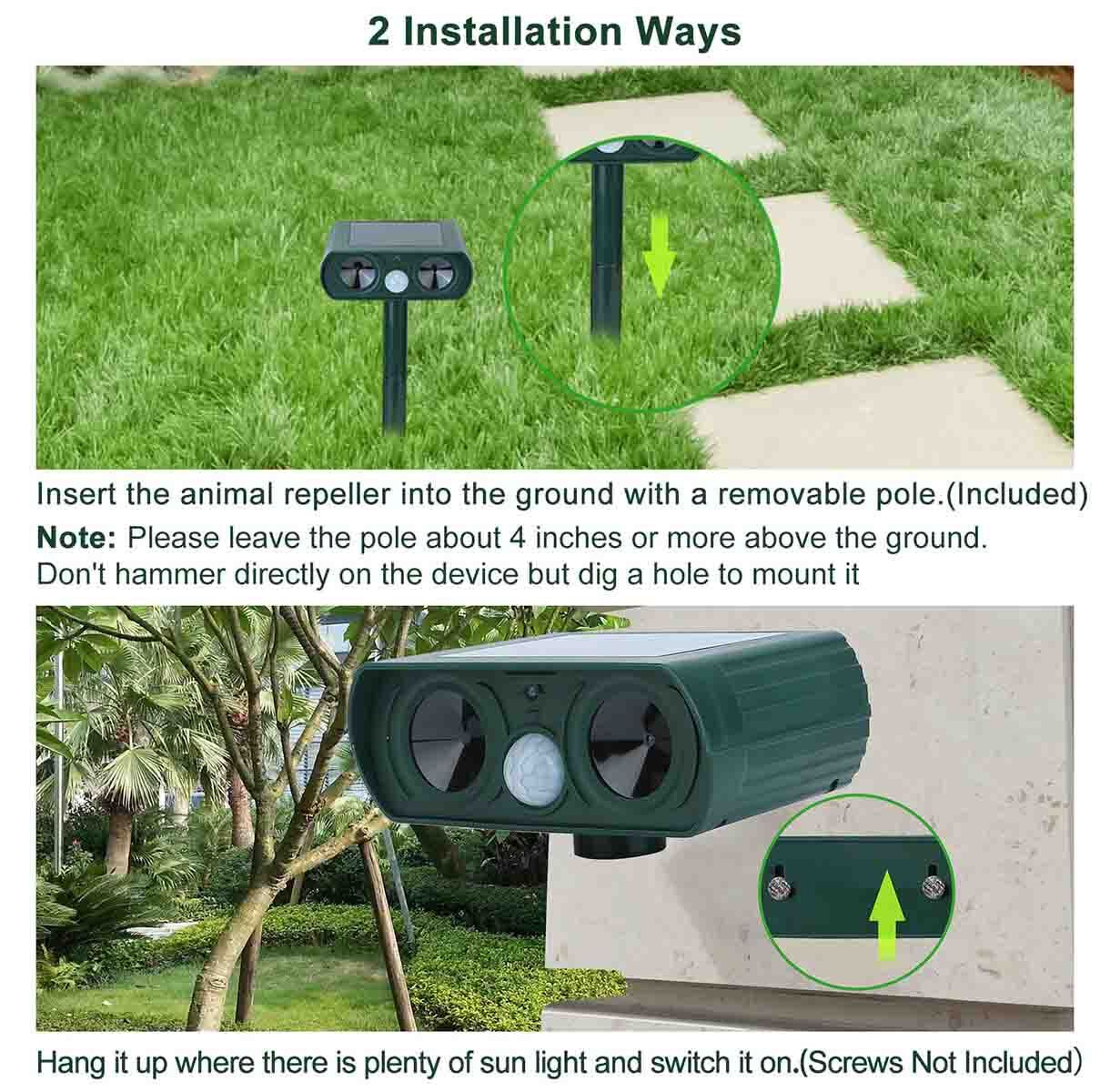 Solar-Powered Ultrasonic Animal Repeller for Dogs and Cats, Waterproof Design