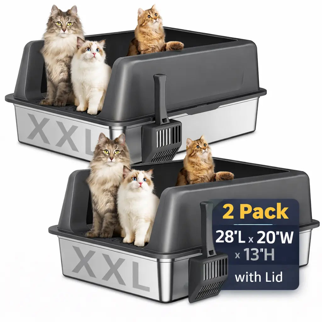 Zarler XXXL Large Stainless Steel Litter Box for Big Cats and Multi-Cat Households with Lids, Non-Stick, Odor-Free Design, Includes Filter Pedal and Durable Scoop