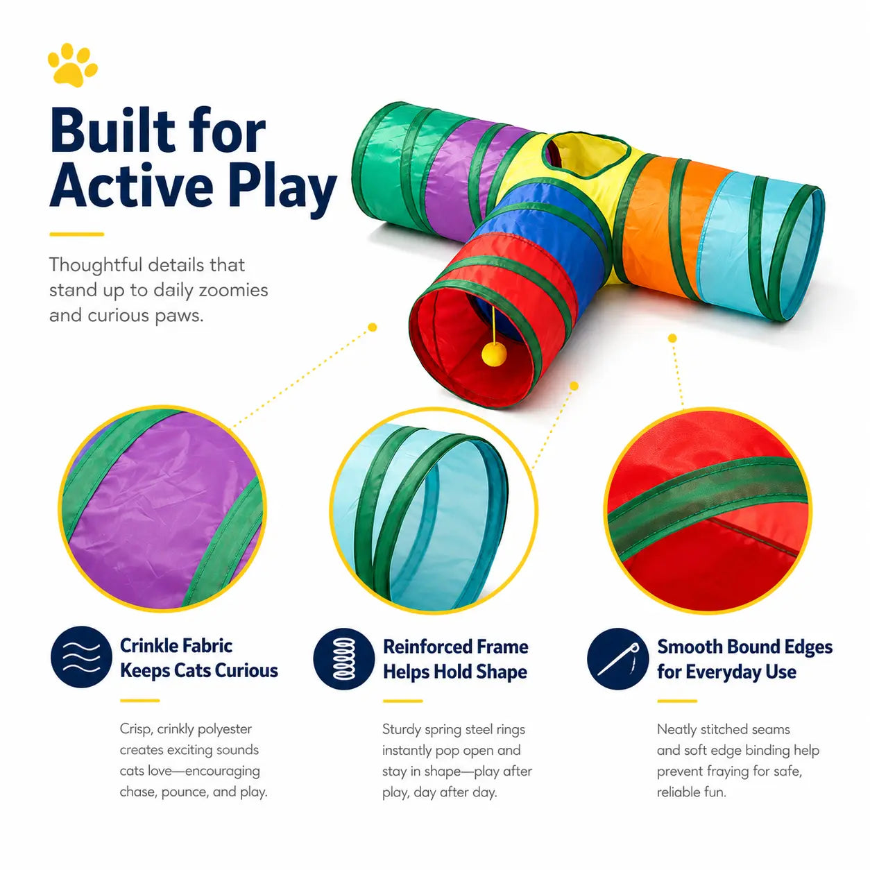 Collapsible Rainbow Cat Tunnel Toy - Interactive Crinkle Play Tube with Peek Hole for Kittens and Cats, Ideal for Indoor Exercise and Boredom Relief
