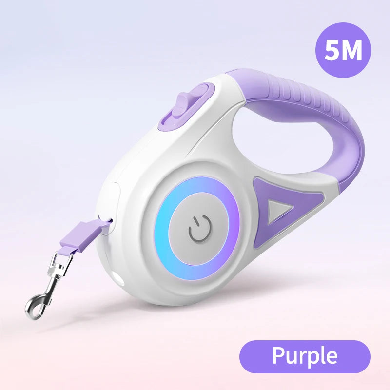 5M Automatic Retractable Dog Leash with LED Light - Stylish and Functional Flexi Lead for Dogs and Puppies