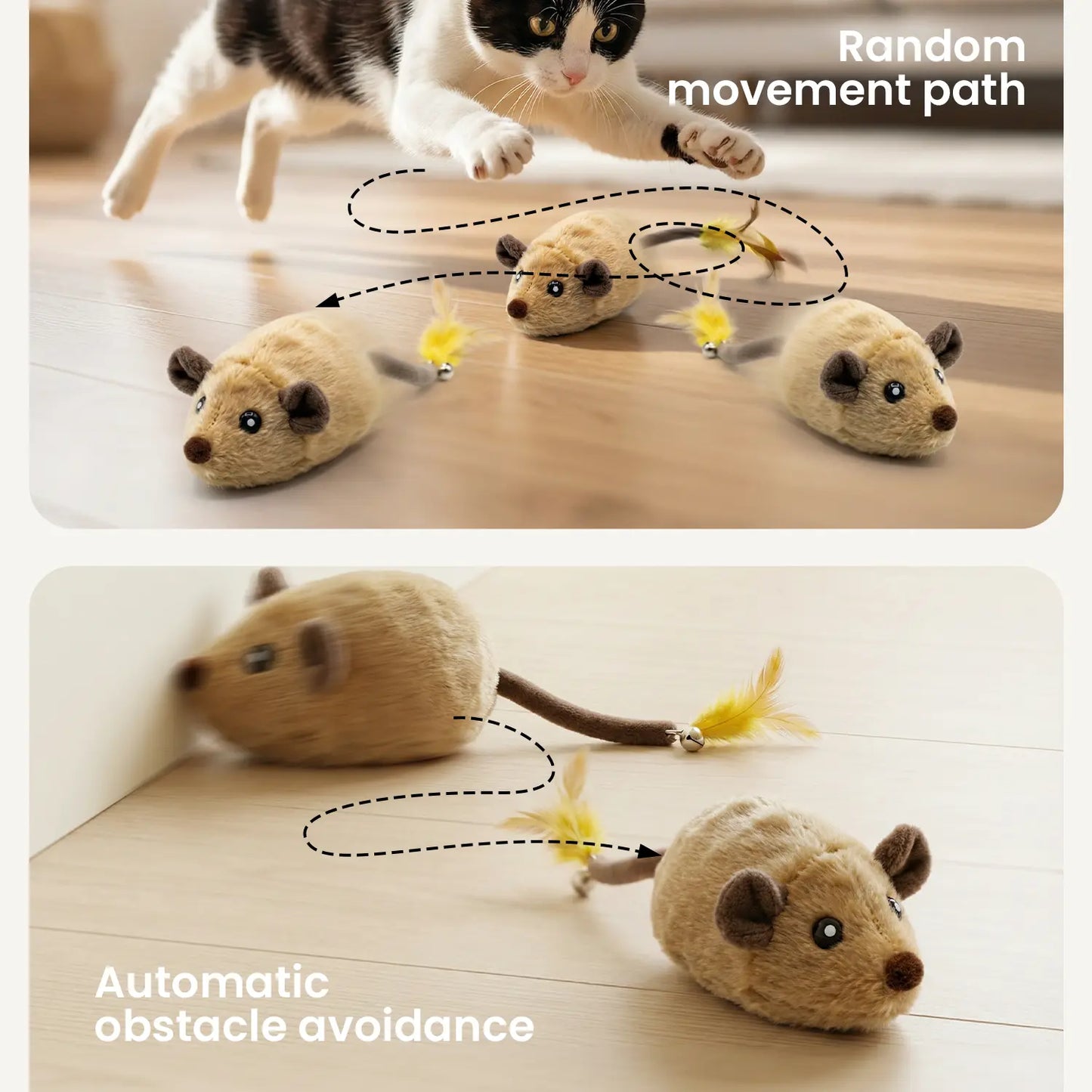 Geoorood USB Rechargeable Interactive Cat Toy – Random Movement Mouse for Indoor Cats (5V/1A Adapter Required, Not Included)