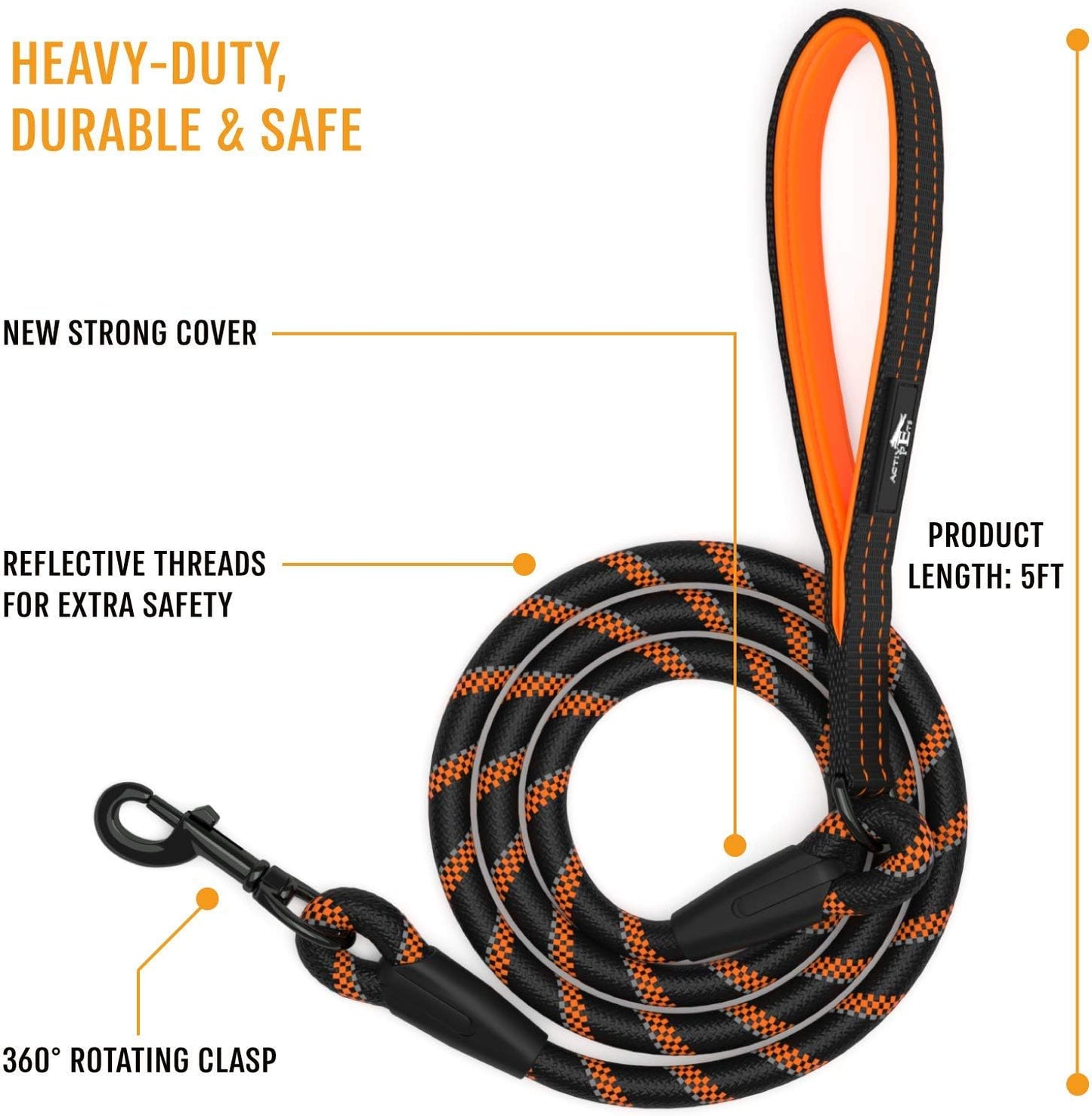 Durable Dog Rope Leash with Ergonomic Padded Handle and Reflective Threads, Suitable for Small, Medium, and Large Dogs - Ideal for Training, Running, and Walking