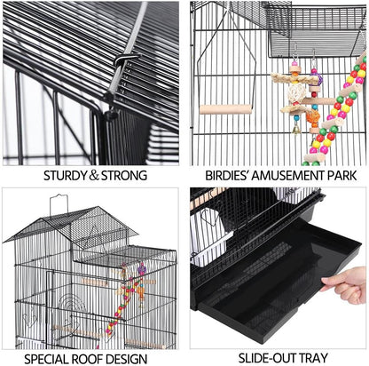 39-Inch Large Flight Bird Cage for Small Parrots and Pet Birds with Toys