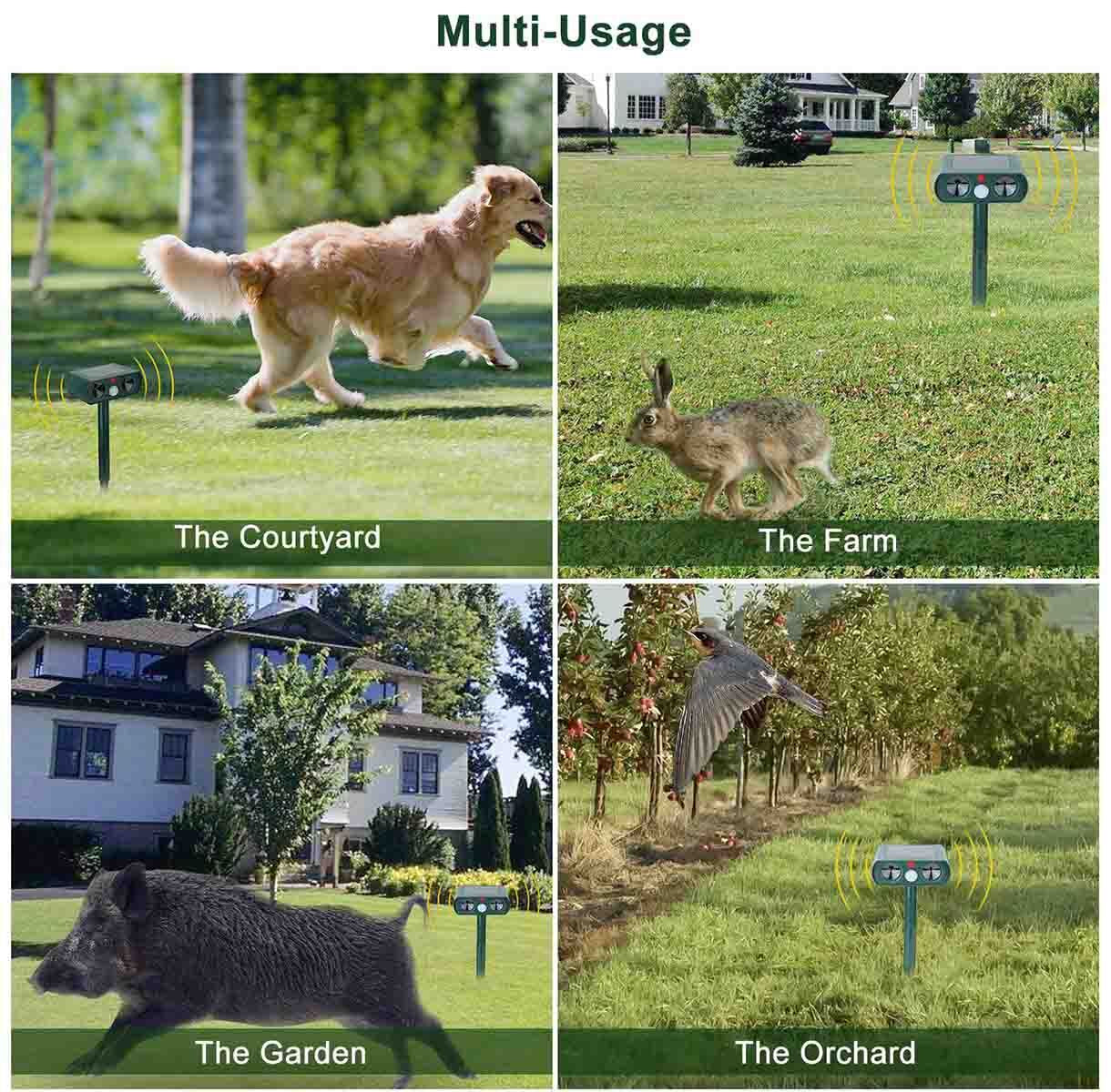 Solar-Powered Ultrasonic Animal Repeller for Dogs and Cats, Waterproof Design