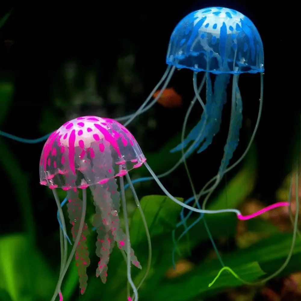 Fluorescent Realistic Jellyfish Set of 3 - Decorative Ornaments for Aquariums, Ideal for LED Fish Tank Night Light and Aquarium Supplies