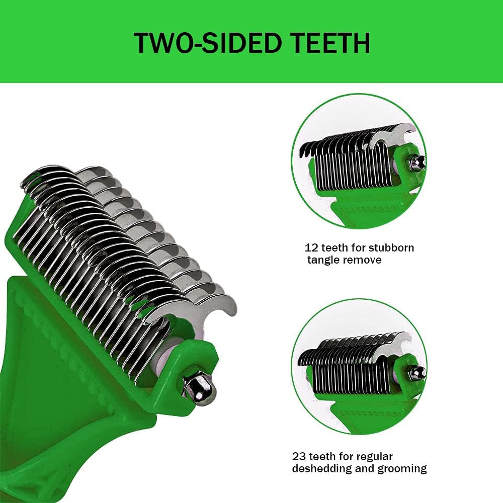Ultimate Dog Grooming Tool: 2-Sided Dematting Comb for Effortless Shedding and Tangle Removal - Perfect for Cats and Dogs (Green)