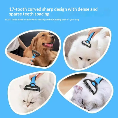 Pet Dematting Undercoat Rake for Long Haired Dogs Cats, Double Sided Deshedding Brush, Pain Free Tangle Remover to Reduce Shedding & Mats, Pet Grooming Tool N2