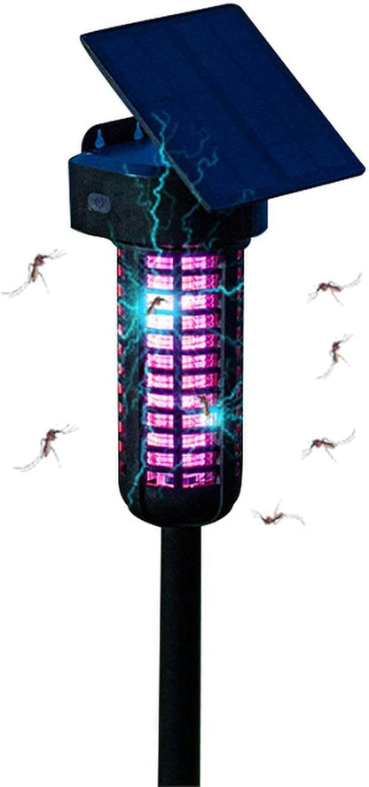 Outdoor Solar-Powered Waterproof Bug Zapper with UV LED Light, Adjustable Solar Panel, and USB Charging