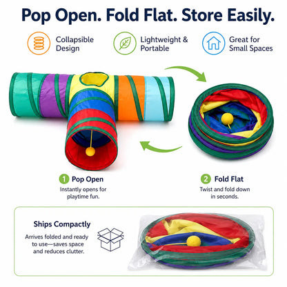 Collapsible Rainbow Cat Tunnel Toy - Interactive Crinkle Play Tube with Peek Hole for Kittens and Cats, Ideal for Indoor Exercise and Boredom Relief