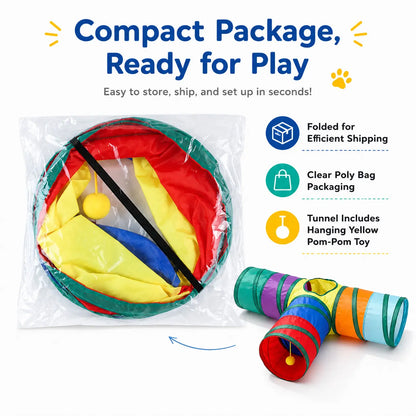 Collapsible Rainbow Cat Tunnel Toy - Interactive Crinkle Play Tube with Peek Hole for Kittens and Cats, Ideal for Indoor Exercise and Boredom Relief