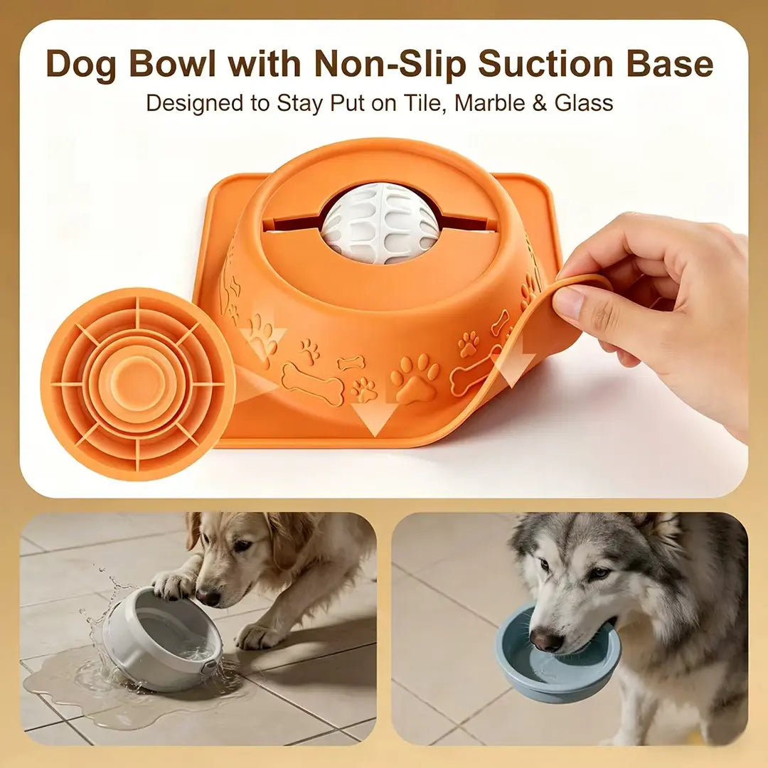 No-Spill Liquid Slow Feeder Bowl for Dogs and Cats, Lick Toy with Rolling Ball Design for Calming Anxiety Relief, Anti-Slip Silicone Bowl Suitable for Small to Large Pets