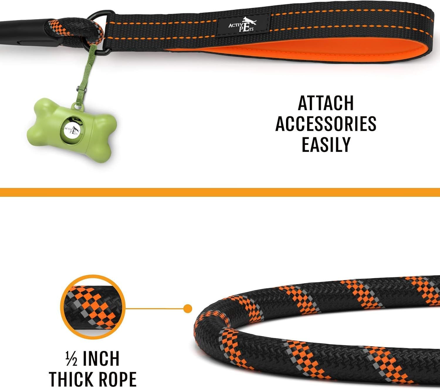 Durable Dog Rope Leash with Ergonomic Padded Handle and Reflective Threads, Suitable for Small, Medium, and Large Dogs - Ideal for Training, Running, and Walking