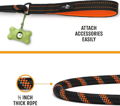 Durable Dog Rope Leash with Ergonomic Padded Handle and Reflective Threads, Suitable for Small, Medium, and Large Dogs - Ideal for Training, Running, and Walking