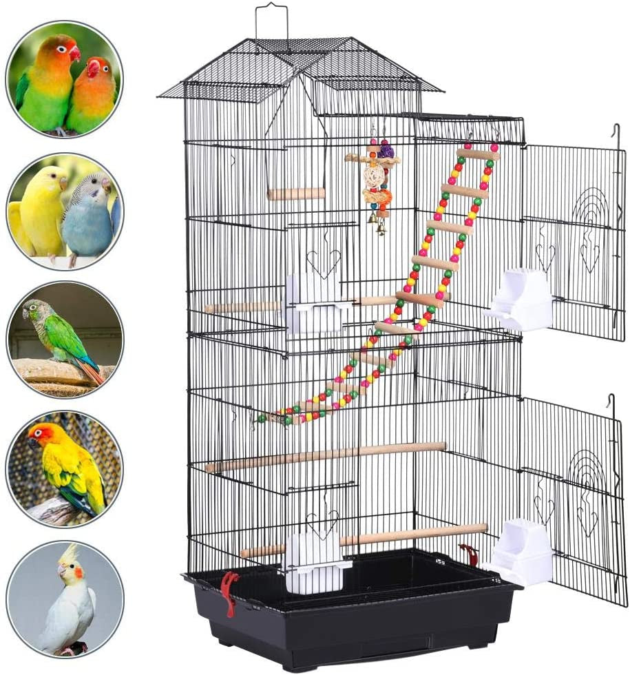 39-Inch Large Flight Bird Cage for Small Parrots and Pet Birds with Toys