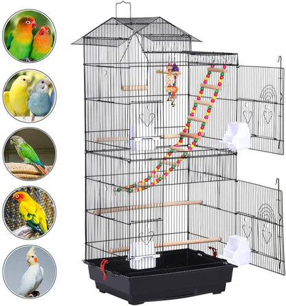 39-Inch Large Flight Bird Cage for Small Parrots and Pet Birds with Toys