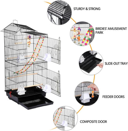 39-Inch Large Flight Bird Cage for Small Parrots and Pet Birds with Toys