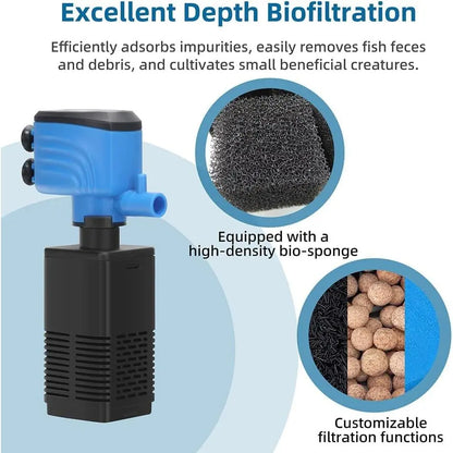 Submersible Internal Aquarium Filter for 5-15 Gallon Tanks, 120GPH Pump with Adjustable Air Flow for Freshwater and Saltwater Aquariums and Ponds