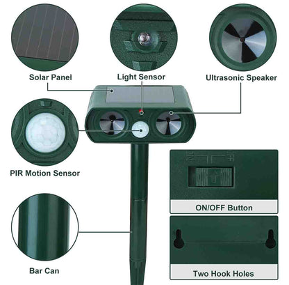 Solar-Powered Ultrasonic Animal Repeller for Dogs and Cats, Waterproof Design
