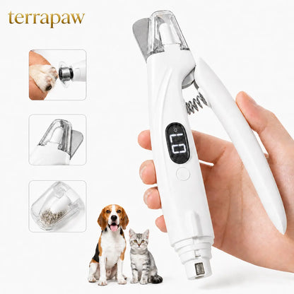 Professional Pet Nail Clipper with Catcher and Grinder, LED Rechargeable 2-in-1 Nail Trimmer for Dogs and Cats of All Sizes