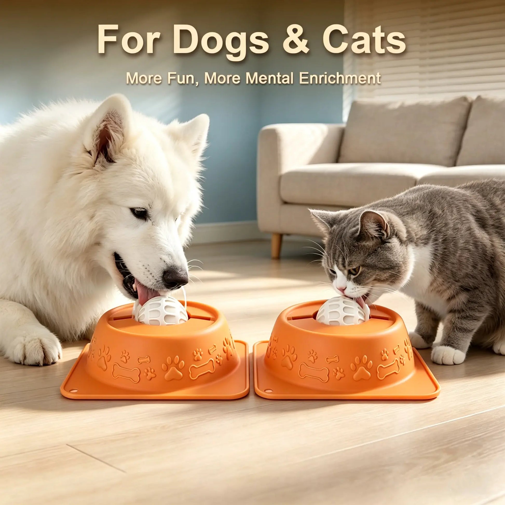 No-Spill Liquid Slow Feeder Bowl for Dogs and Cats, Lick Toy with Rolling Ball Design for Calming Anxiety Relief, Anti-Slip Silicone Bowl Suitable for Small to Large Pets