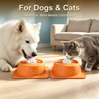 No-Spill Liquid Slow Feeder Bowl for Dogs and Cats, Lick Toy with Rolling Ball Design for Calming Anxiety Relief, Anti-Slip Silicone Bowl Suitable for Small to Large Pets