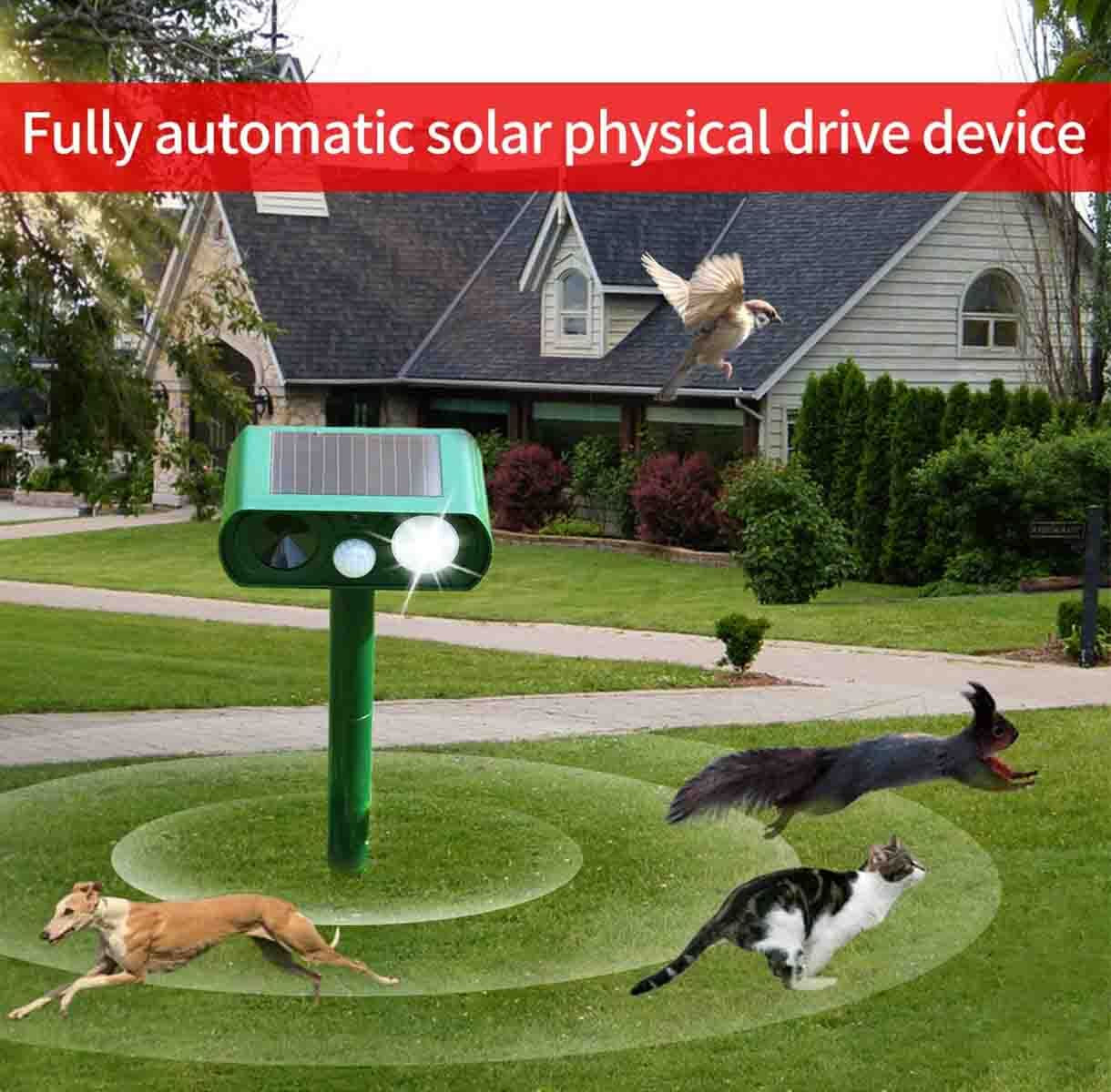 Solar-Powered Ultrasonic Animal Repeller for Dogs and Cats, Waterproof Design