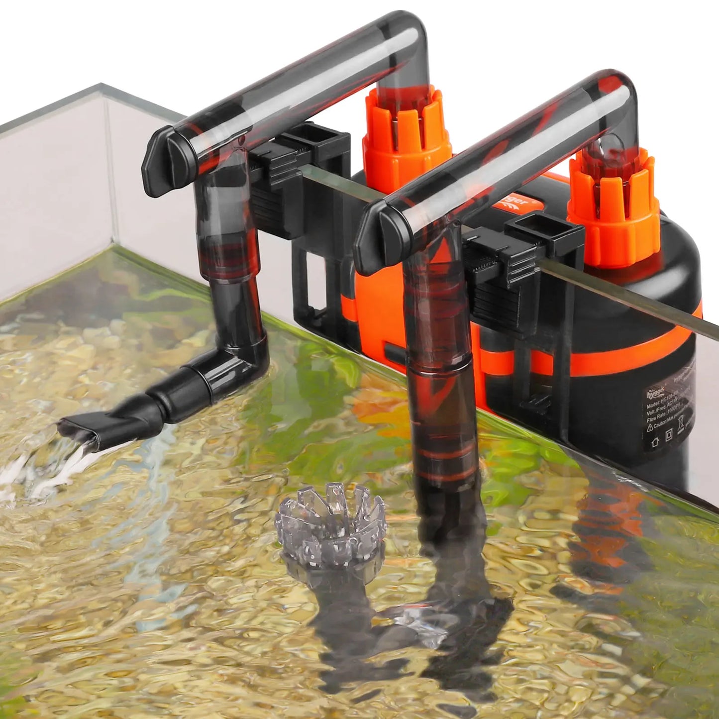 Hygger External Hang-On-Back Canister Aquarium Filter - Quiet Operation, 3-Stage Filtration, Anti-Dry Burn Motor, Adjustable Flow, Oil Skimmer, Duckbill Nozzle, and Shower Spray Bar