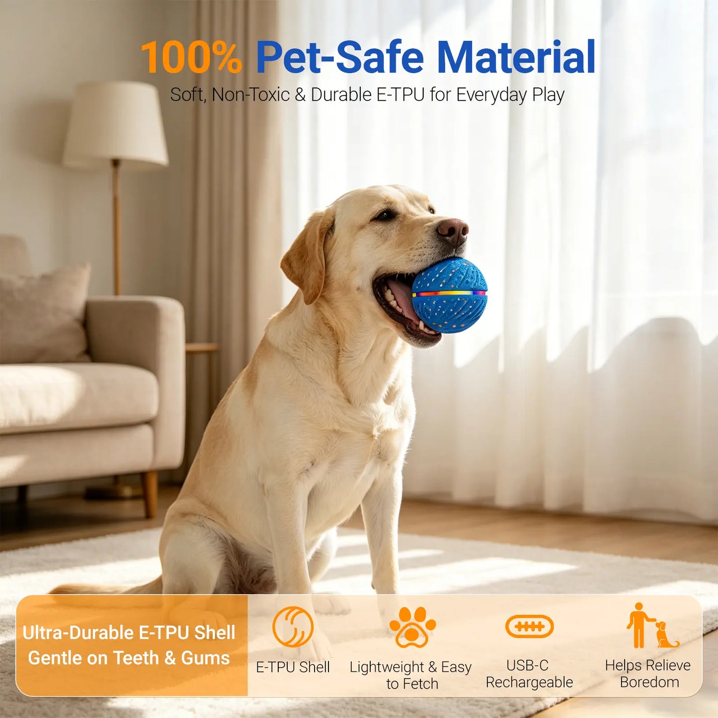 Automated Interactive Dog Ball Toy for Small to Medium Breeds, LED Illuminated, USB Rechargeable Fetch Toy for Indoor and Outdoor Activities