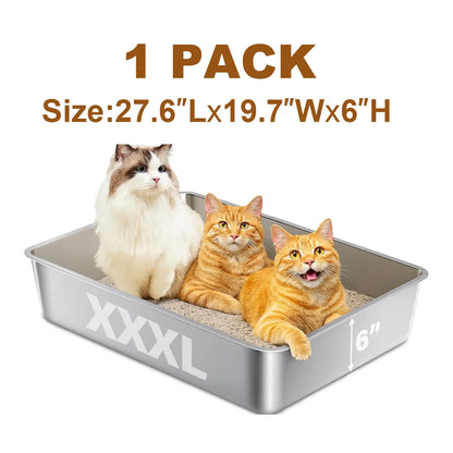 Zarler XXXL Large Stainless Steel Litter Box for Big Cats and Multi-Cat Households with Lids, Non-Stick, Odor-Free Design, Includes Filter Pedal and Durable Scoop