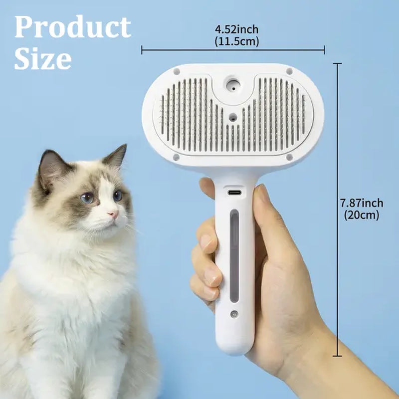 Enhanced Steam Pet Grooming Brush, 3-in-1 Self-Cleaning Spray Tool for Cats and Dogs, Safe Deshedding and Grooming Solution for Long and Short-Haired Pets