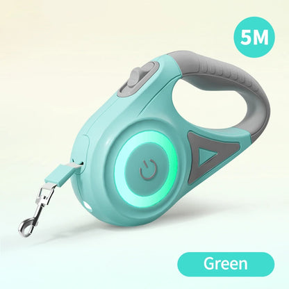 5M Automatic Retractable Dog Leash with LED Light - Stylish and Functional Flexi Lead for Dogs and Puppies