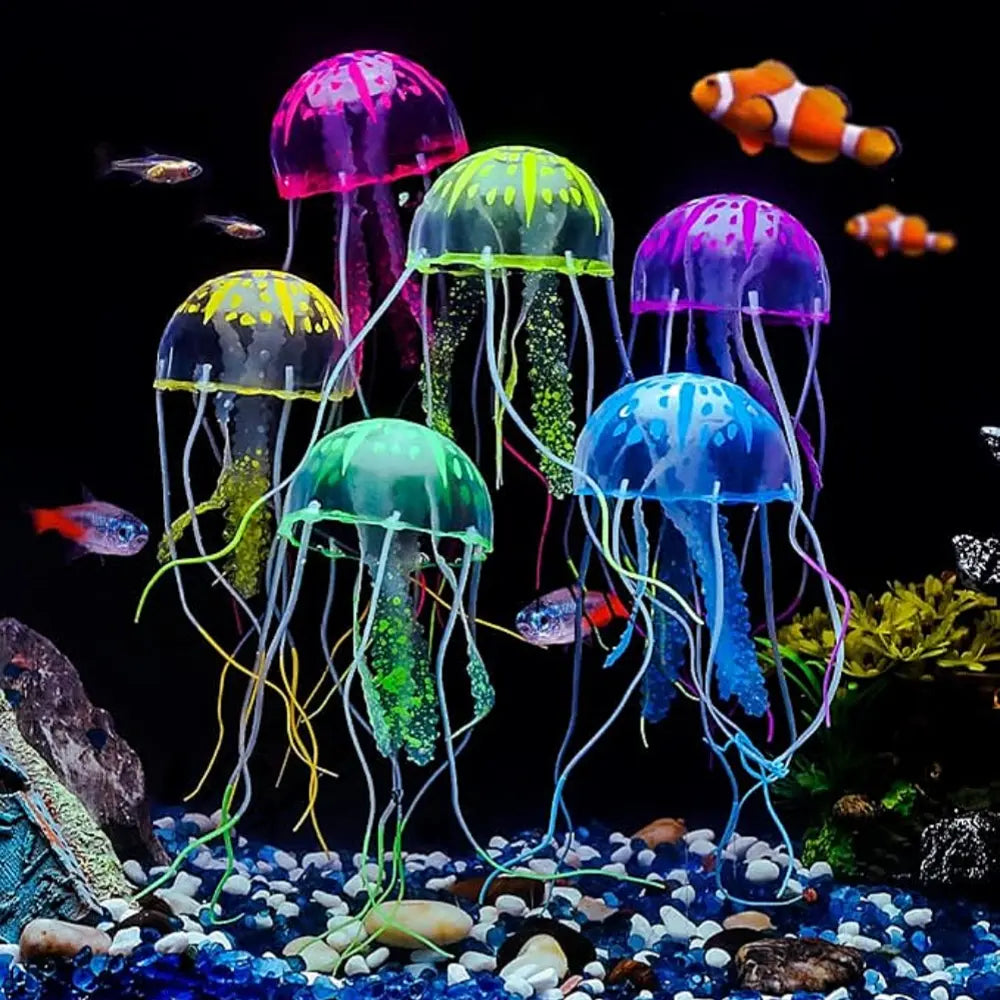 Fluorescent Realistic Jellyfish Set of 3 - Decorative Ornaments for Aquariums, Ideal for LED Fish Tank Night Light and Aquarium Supplies