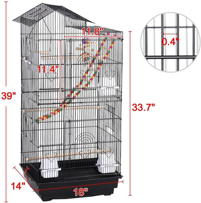 39-Inch Large Flight Bird Cage for Small Parrots and Pet Birds with Toys