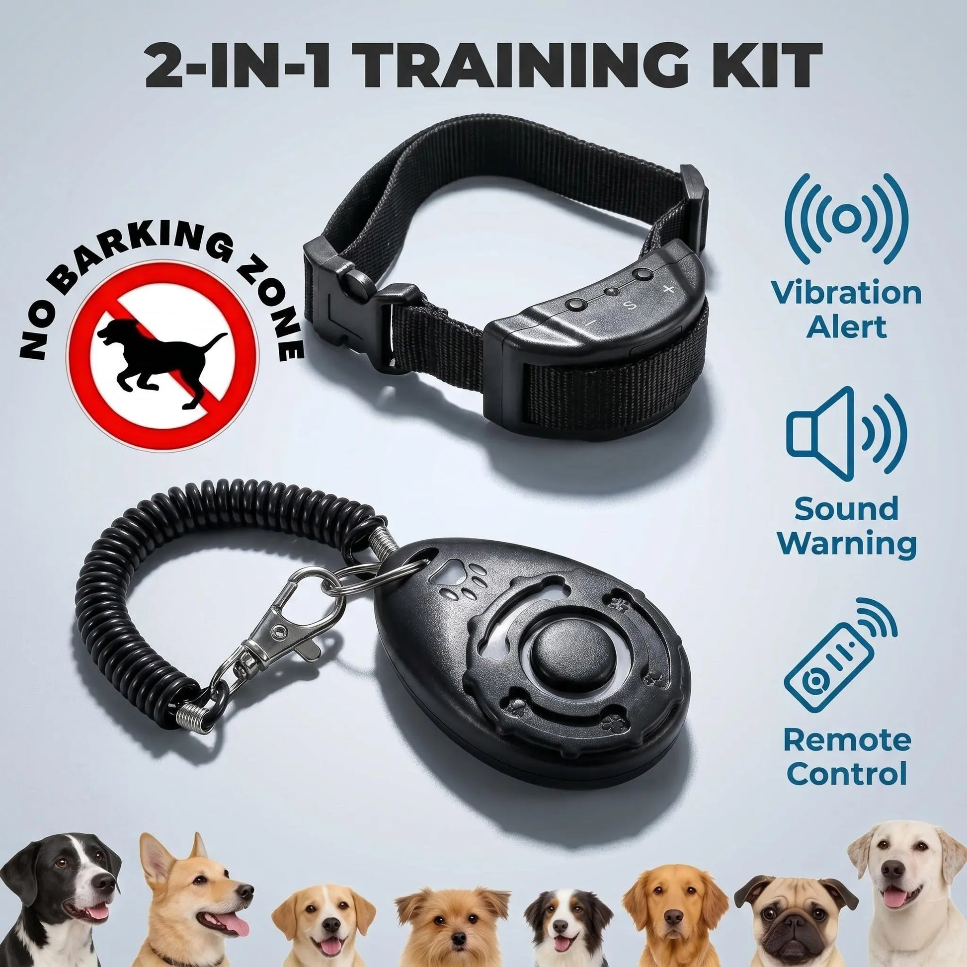 2-in-1 Dog Bark Collar Training System: Gentle Remote-Controlled No-Barking Solution for Home, Neighborhood, and Public Park Pet Management