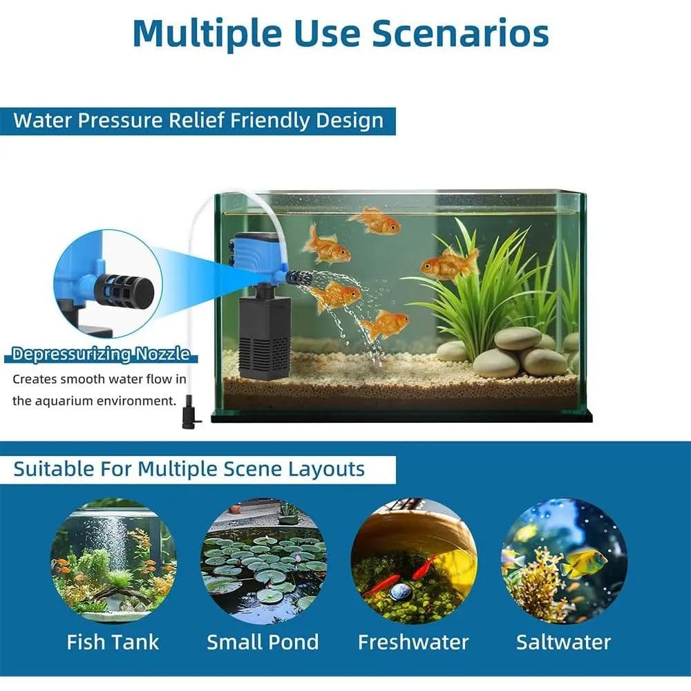 Submersible Internal Aquarium Filter for 5-15 Gallon Tanks, 120GPH Pump with Adjustable Air Flow for Freshwater and Saltwater Aquariums and Ponds