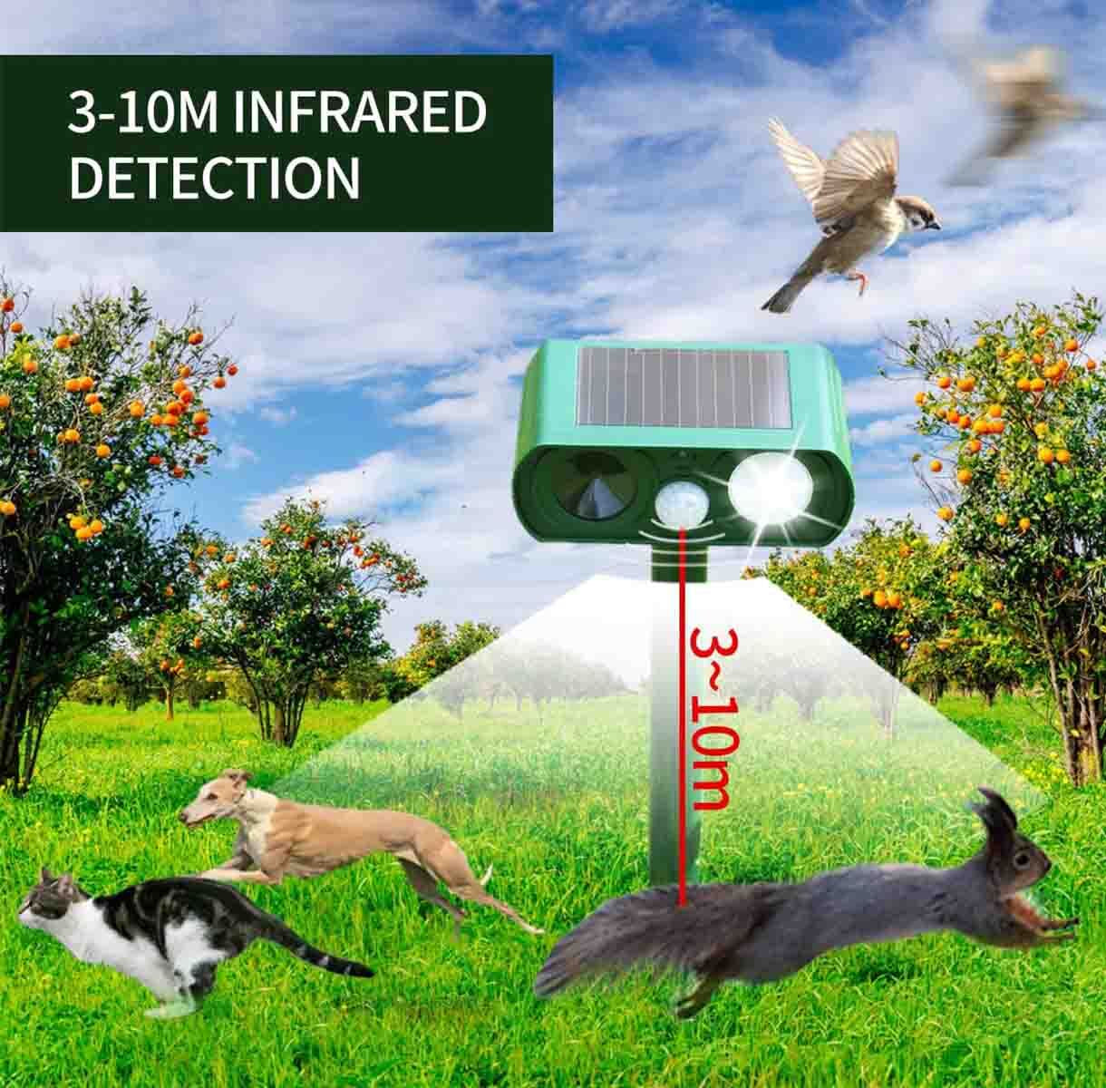 Solar-Powered Ultrasonic Animal Repeller for Dogs and Cats, Waterproof Design