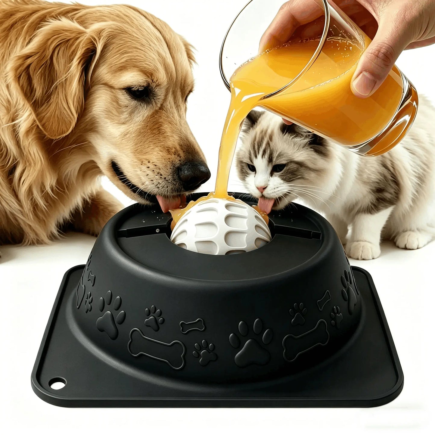 No-Spill Liquid Slow Feeder Bowl for Dogs and Cats, Lick Toy with Rolling Ball Design for Calming Anxiety Relief, Anti-Slip Silicone Bowl Suitable for Small to Large Pets