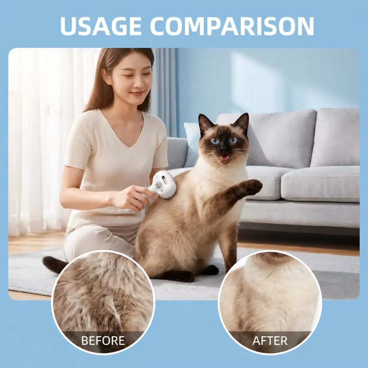 Enhanced Steam Pet Grooming Brush, 3-in-1 Self-Cleaning Spray Tool for Cats and Dogs, Safe Deshedding and Grooming Solution for Long and Short-Haired Pets