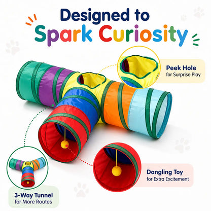 Collapsible Rainbow Cat Tunnel Toy - Interactive Crinkle Play Tube with Peek Hole for Kittens and Cats, Ideal for Indoor Exercise and Boredom Relief